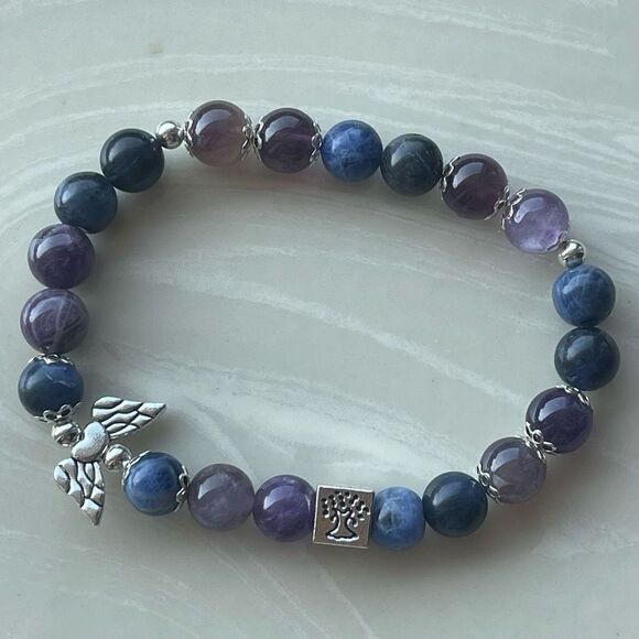Amethyst sodalite Angel wings tree of life ONE NEW stretch bracelet beaded - Picture 11 of 11